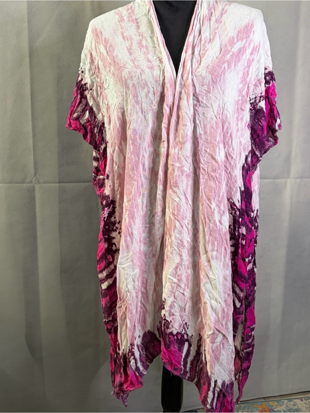 Laundry By Shelli Segal White Kimono Swimsuit Coverup with Pink Accents
